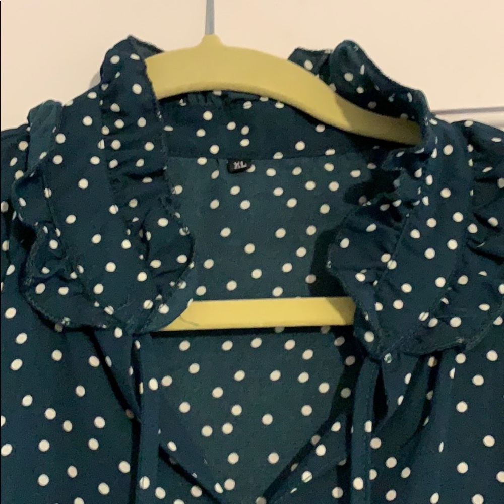 Polka dotted deep green and white dress - Picture 3 of 5